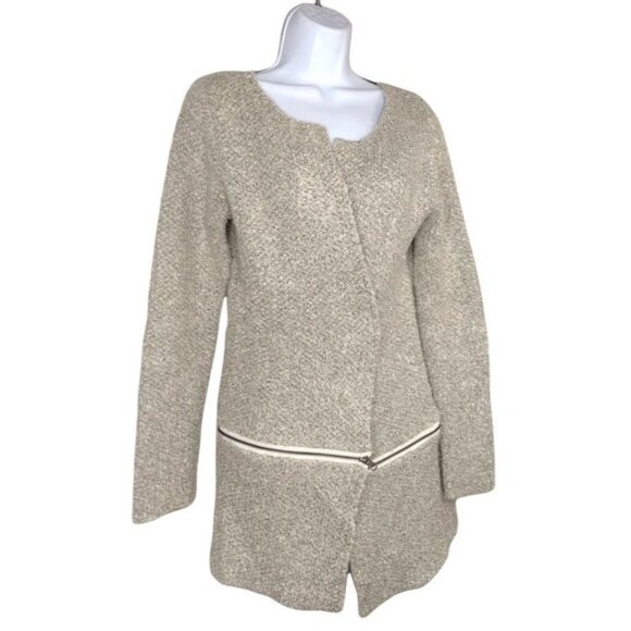 PATRIZIA LUCA MILANO Zip Detail Knit Midi Cardigan Sweater Sz S Melange Beige - Picture 3 of 6
